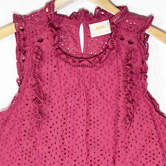 ANTHROPOLOGIE MAEVE Women’s Sleeveless Pink Eyelet Ruffle Top size 8 - Picture 3 of 5